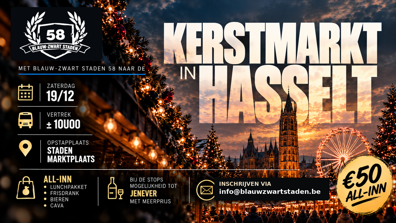 Met Blauw-Zwart Staden 58 naar de kerstmarkt in Hasselt